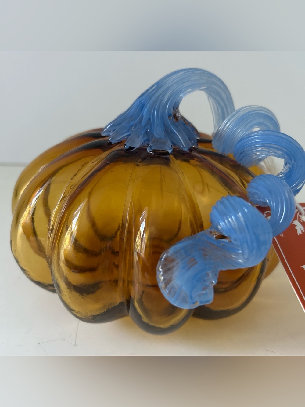 Martha Stewart Amber Glass Pumpkin with Blue Stem Decorative NEW - Picture 1 of 13